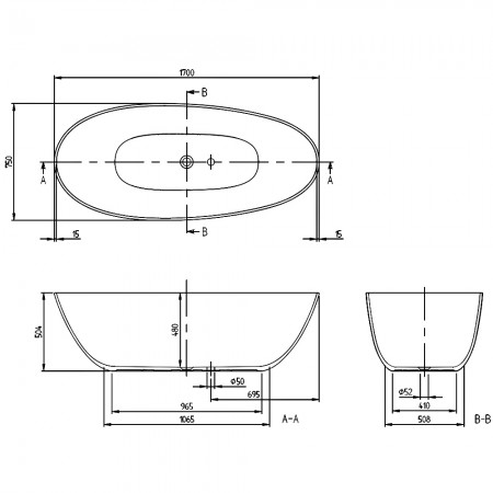 UBQ170TAO7TV-01 ANTAO   Ванна окремостояча з наповненням  SilentFlow 1700х750, білий (1 сорт) VILLEROY  BOCH