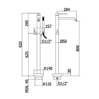LIG 032 CR LIGHT Змішувач ванни з підлоги, з ручним душем, хром (1 сорт) Paffoni фото 2
