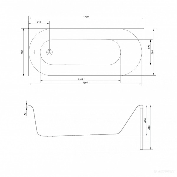 S301-253 OCTAVIA Ванна прямокутна 170х70 + ніжки PW01 (1 сорт) CERSANIT-С Україна