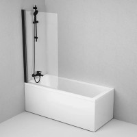 W90UBS-D080-140BT Gem Шторка на борт ванни 80х140, поворотна, профіль чорний мат, скло прозоре (				 AM.PM фото 3