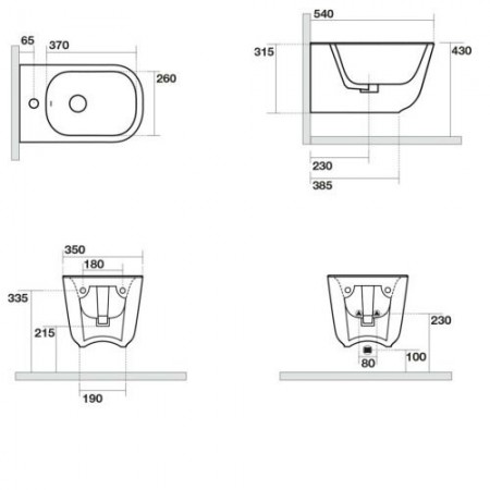 5125 30 Tribeca Біде підвісне з 1 отв. під змішувач в комплекті із шумоізоляцією та кріпленням WB9N, Kerasan