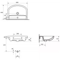 K667-104 Умивальник меблевий ARTECO 60 ONE HOLE з отвором для змішувача, з переливом, білий глянець  MITO фото 2
