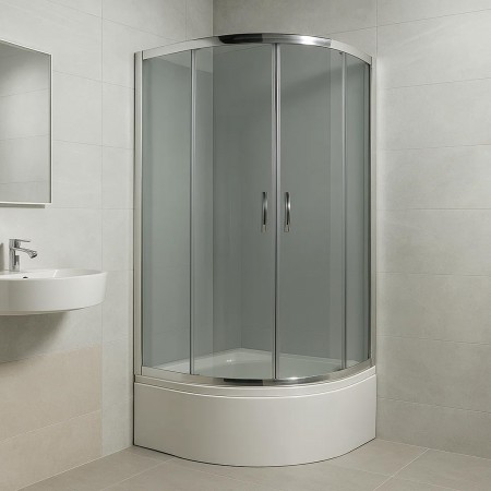 FEN311PDEV NYMFA Душова кабіна + піддон 400мм, скло шиншила, 900х900х2150(2уп) (1 сорт) Devit