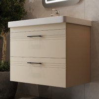 454080BE Urbanis Тумба 80 см з раковиною та чорними ручками, бежева (1 сорт) Devit