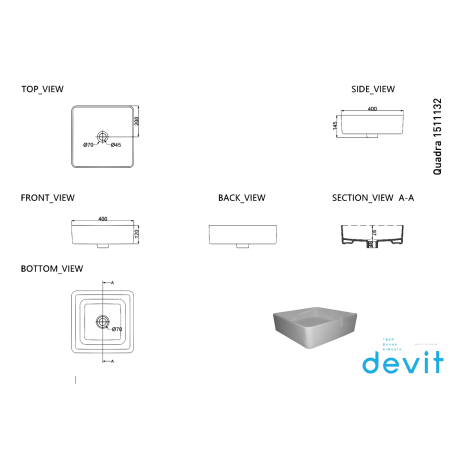 1511132 QUADRA раковина тонкостінна (1 сорт) Devit
