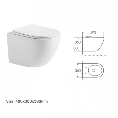 3303033 Lite Підвісний унітаз з кришкою soft-close, Vortex Flush, білий глянець (1 сорт) Devit