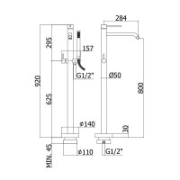 LIG032ST LIGHT Змішувач для ванни з підлоги з внутрішньою частиною, з ручним душем, сталь (1 сорт) Paffoni фото 2