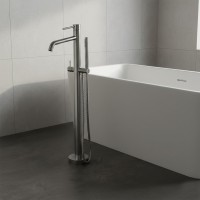 LIG032ST LIGHT Змішувач для ванни з підлоги з внутрішньою частиною, з ручним душем, сталь (1 сорт) Paffoni