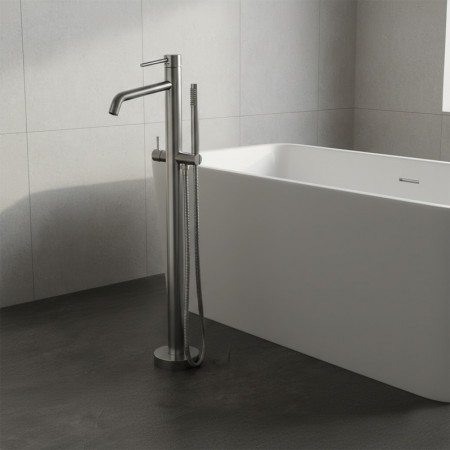 LIG032ST LIGHT Змішувач для ванни з підлоги з внутрішньою частиною, з ручним душем, сталь (1 сорт) Paffoni