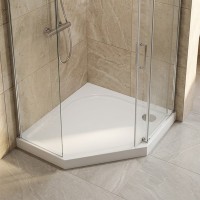 CRAFT Душовий піддон з литого (штучного) каменю, 5-ти кутний, з панеллю, білий глянець (1 сорт) PAA фото 2