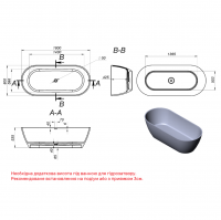 18080110U Ванна Laguna штучний камінь з сифоном 180x80 см, білий глянець (1 сорт) Devit фото 2