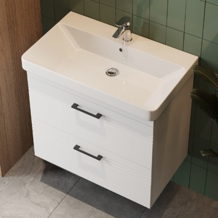 454060W Urbanis Тумба 60 см з раковиною та чорними ручками, біла (1 сорт) Devit