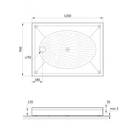 KDPART90X120/00 ART Піддон душовий прямокутний 90х120 з литого (штучного) каменю з ніжками та панель PAA