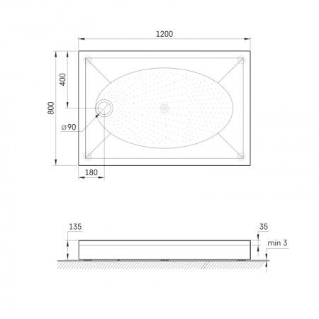 KDPART80X120/00 ART Піддон душовий прямокутний 80х120 з литого (штучного) каменю з ніжками та панель PAA