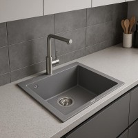 5050 GALAX  Кухонна мийка гранітна 500*500, кріплення,без сифону;  сірий мусон (1 сорт) Valeso фото 7