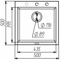 5050 GALAX  Кухонна мийка гранітна 500*500, кріплення,без сифону;  сірий мусон (1 сорт) Valeso фото 6