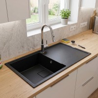 7850 GALANS  Кухонна мийка гранітна 780*500*200, кріплення, карбон (1 сорт) Valeso фото 7
