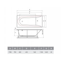 Ванна Boomerang  1700x750 посилений борт, з ніжками (1 сорт) VAYER фото 1