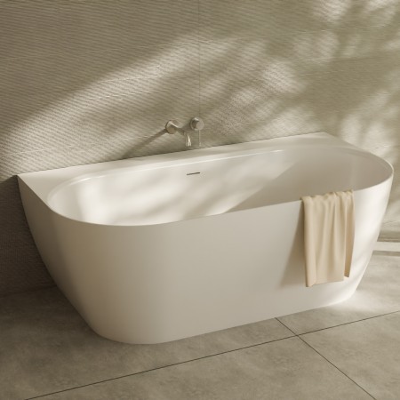 160.086.043.1-3.0.3.X.X Ванна Scorpius Lite пристінна, з переливом та сифоном, біла, штучний камінь, VAYER