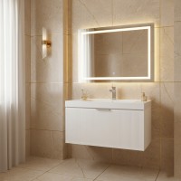 30968 Тумба Fabio (білий мат) з умивальником Fabio 80 см (консольна) ручка хром (1 сорт) Аква Родос