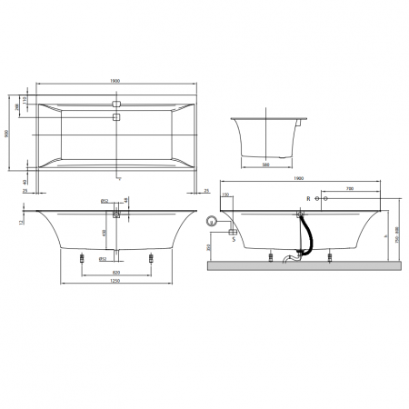 uBQ190SQE2DV-01 SQUARO EDGE 12 Ванна 190х90см, білий (1уп) (1 сорт) VILLEROY  BOCH