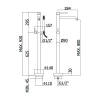 LIG032NO LIGHT Змішувач для ванни з підлоги з внутрішньою частиною, з ручним душем, чорн.мат (1 сорт Paffoni фото 2