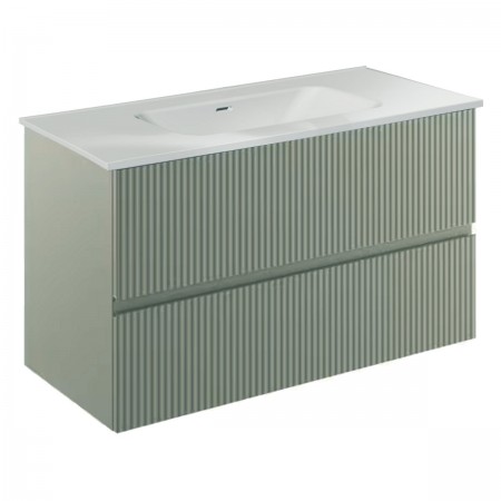 131775+126225  Тумба VORA 100 2  ящ, +   раковина біла ENZO,   MINERAL GREEN (1 сорт) ROYO