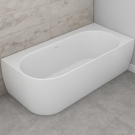 160.086.043.1-2.X.3.X.X Ванна Scorpius Lite права, з переливом та сифоном, біла, штучний камінь, 160 VAYER