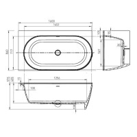 160.086.043.1-2.X.3.X.X Ванна Scorpius Lite ліва, з переливом та сифоном, біла, штучний камінь,1600x VAYER фото 2