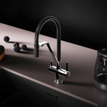 F8F07802 Func, Змішувач для кухні з каналом для питної води і гнучким виливом, хром,чорн (1 сорт) AM.PM