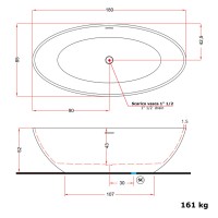 V308BO/V3080XBO800S CAREZZA Ванна зі штучного каменю 180 x 85 x 52h, білий матовий (1 сорт) TREESSE фото 3