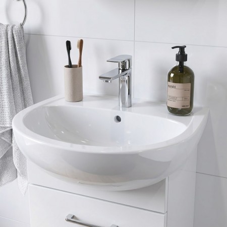 2321550UA STATUS Раковина 55 см, з переливом, з отв.для зміш по центру (1 сорт) KOLO