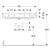 505.021.01.3 ONE Умивальник -90см, вертикальний випуск, без отв.під зміш., без переливу, покриття Ke Geberit фото 2