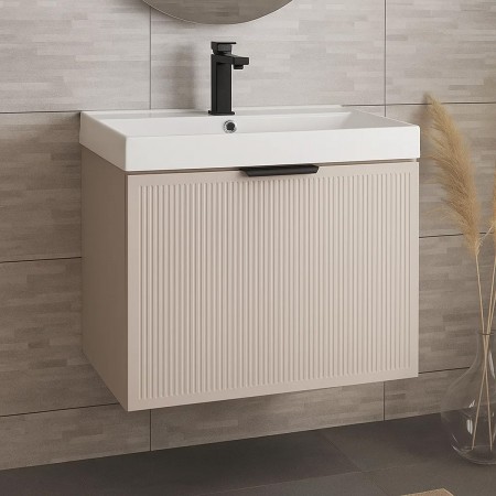 32215 Тумба Fabio (кашемір) з умивальником Fabio 60 см (консольна) ручка чорна (1 сорт) Аква Родос