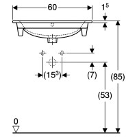 500.994.00.1 Вбудовуваний умивальник Geberit Selnova Square 60см, Отвір для змішувача в центрі, Пере Geberit фото 2