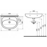 2196500U Nova Раковина меблева 65 см, з 1-отв. під зміш, з переливом, білий глянець (1 сорт) KOLO фото 3