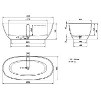 VABELS/00 BELLA Ванна окремостояча 170*80 см з литого (штучного) каменю Silkstone, з інтегрованим си PAA фото 6