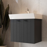 484060A Flow Тумба 60 з умивальником та ручками, антрацит матовий (1 сорт) Devit