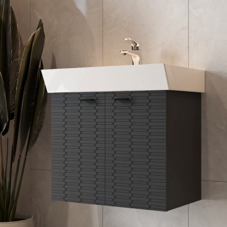 484060A Flow Тумба 60 з умивальником та ручками, антрацит матовий (1 сорт) Devit