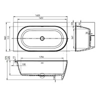 160.086.043.1-2.X.3.X.X Ванна Scorpius Lite права, з переливом та сифоном, біла, штучний камінь, 160 VAYER фото 2