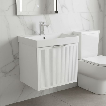 30966 Тумба Fabio (білий мат) з умивальником Fabio 50 см (консольна) ручка хром (1 сорт) Аква Родос