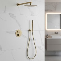 D117124011111BG Flow Душова система прихованого монтажу, на 2 споживачі, з термостатом, brushed gold Devit фото 1