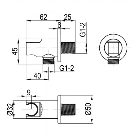 D113100000020C Flow Підключення для душового шлангу з тримачем ручного душу, хром (1 сорт) Devit