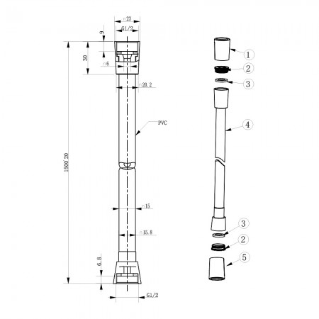 D113000001000BN Flow Душовий шланг з латунними гайками G1/2’’ довжиною 1,5 м, brushed nickel (1 сорт Devit
