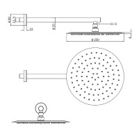 D113000000110BN Flow Верхня душова лійка d=250 мм з кронштейном, brushed nickel (1 сорт) Devit
