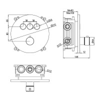 D114134010011BM Flow Змішувач на 3 споживачі з термостатом, для ванни/душу, прихованого монтажу, чор Devit
