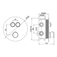 D114124010011BM Flow Змішувач на 2 споживачі з термостатом, для ванни/душу, прихованого монтажу, чор Devit