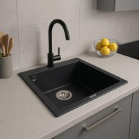 5050 GALAX  Кухонна мийка гранітна 500*500, кріплення, карбон (1 сорт) Valeso фото 7