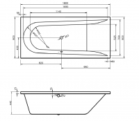 Ванна Boomerang  1800x800 посилений борт, з ніжками, злив по центру (1 сорт) VAYER фото 1