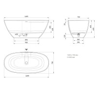 VAPERL/00 Perla Ванна окремостояча 160*75 см з литого (штучного) каменю, з інтегрованим сифоном, кол PAA фото 5